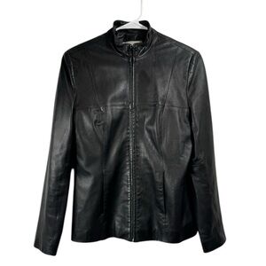 Vintage Liz Claiborne Size 8 Black Butter Soft Leather Jacket Zip Moto Fitted